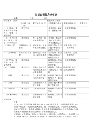 生活自理能力评估表