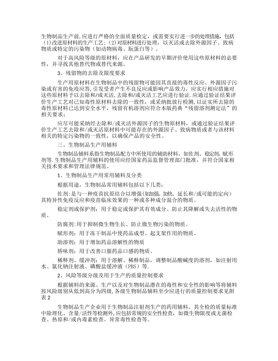 生物制品生产用原材料及辅料的质量控制规程_第2页