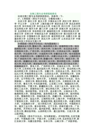 生物工程专业考研院校排名