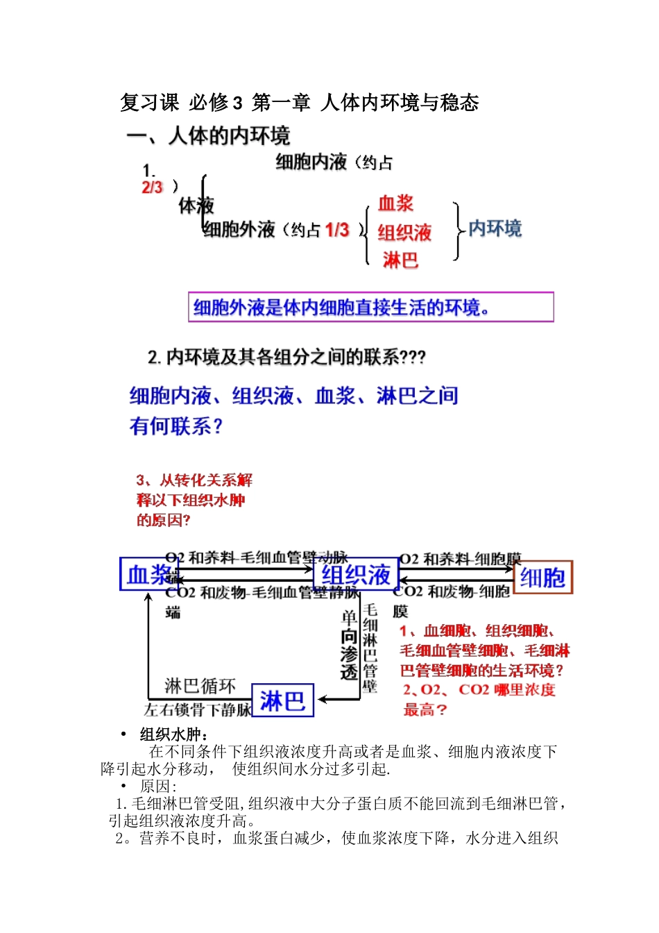生物必修3第一章--人体内环境与稳态知识点总结与归纳_第1页