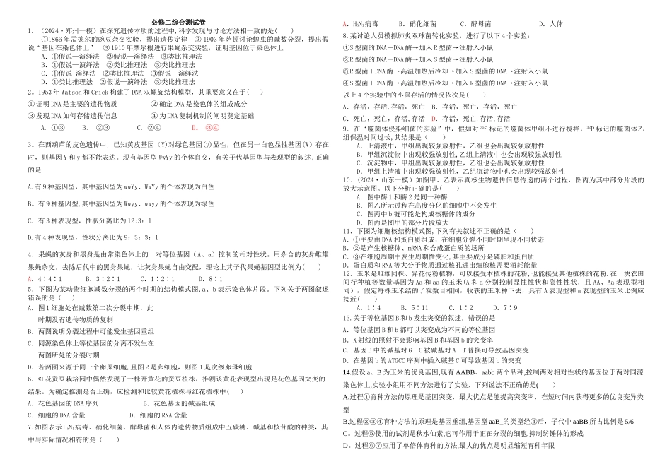 生物必修二综合测试题及答案_第1页