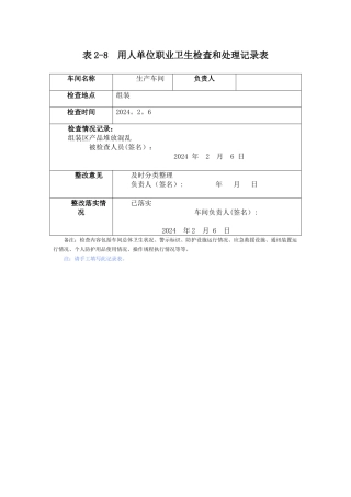 用人单位职业卫生检查和处理记录表---模板