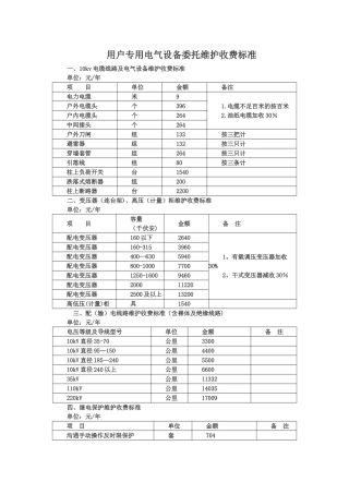 用户专用电气设备委托维护收费标准