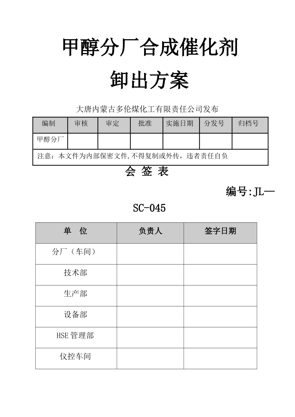 甲醇催化剂卸出方案_第1页