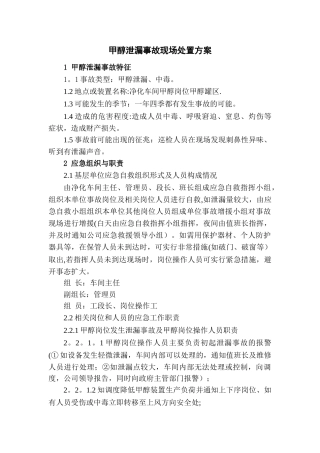 甲醇泄漏事故现场处置方案