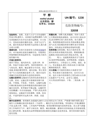 甲醇道路运输危险货物安全卡