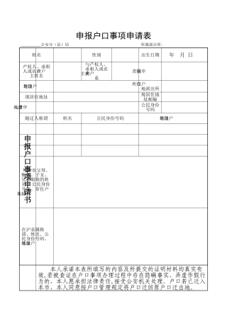 申报上海户口事项申请表