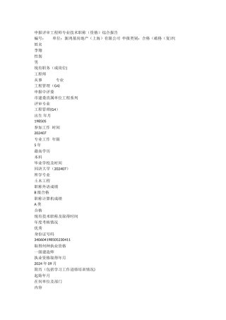 申报工程师职称综合报告