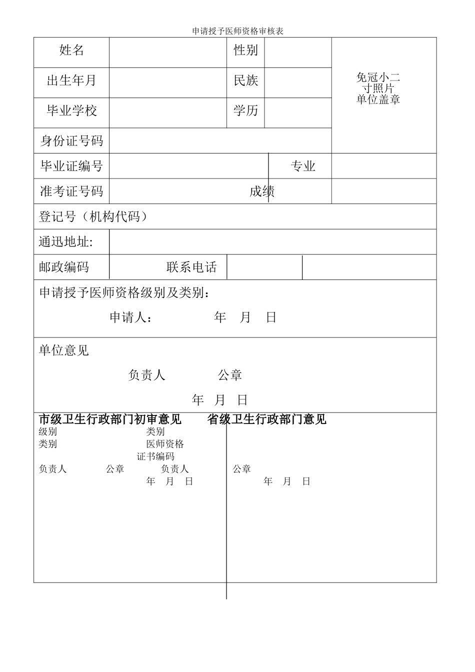 申请授予医师资格审核表_第1页