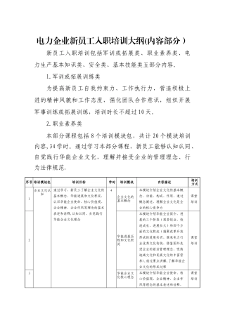 电力企业新员工入职培训大纲