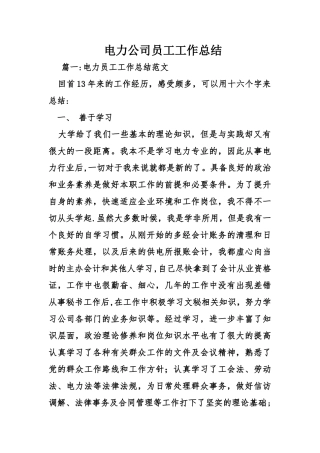 电力公司员工工作总结