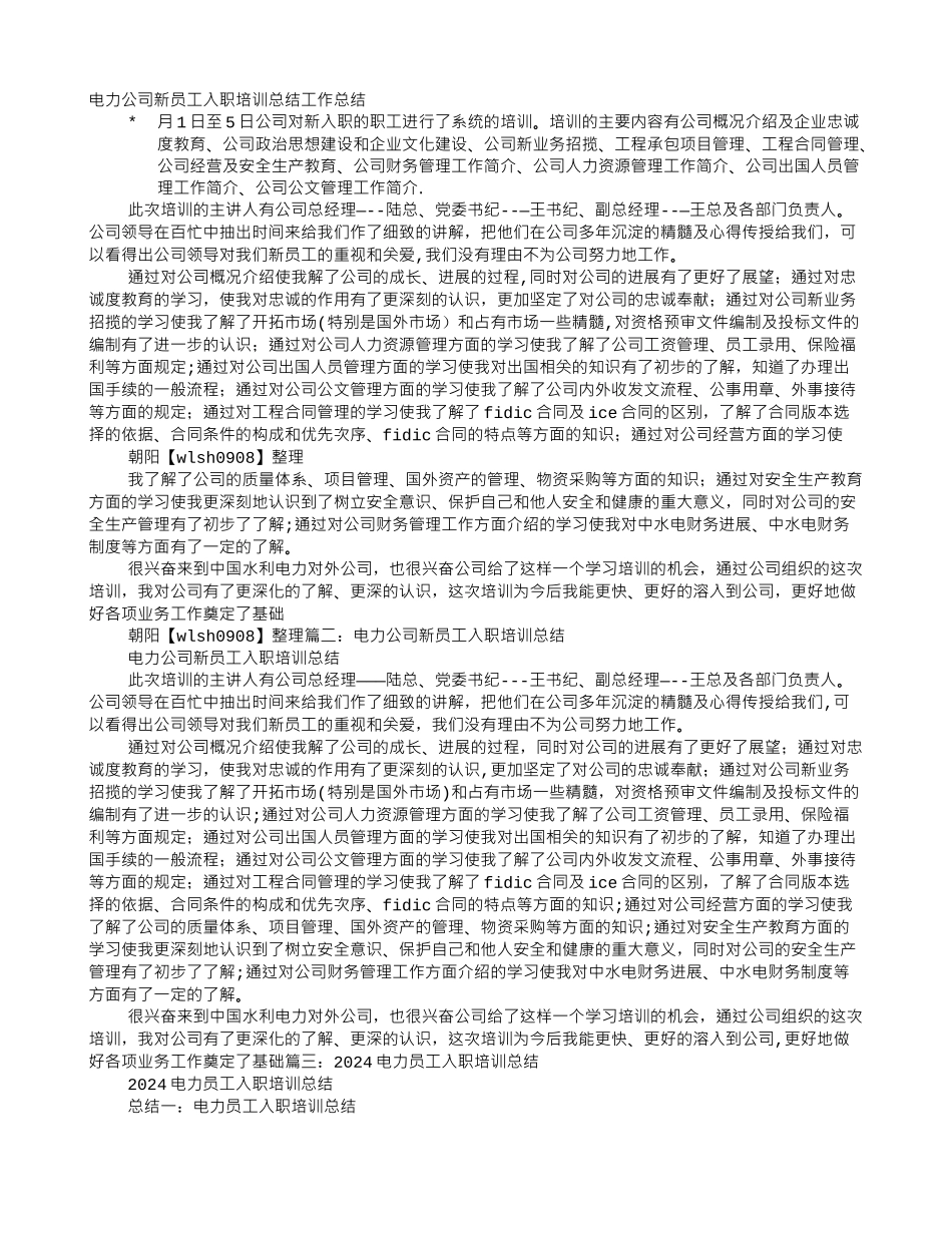 电力公司新员工入职培训总结_第1页