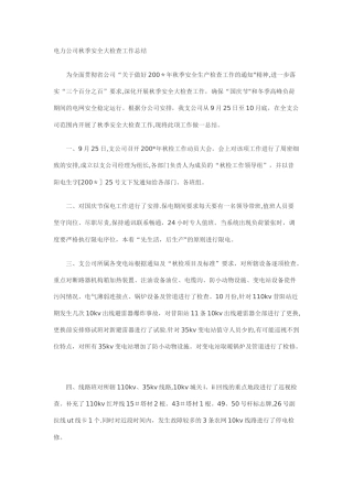 电力公司秋季安全大检查工作总结