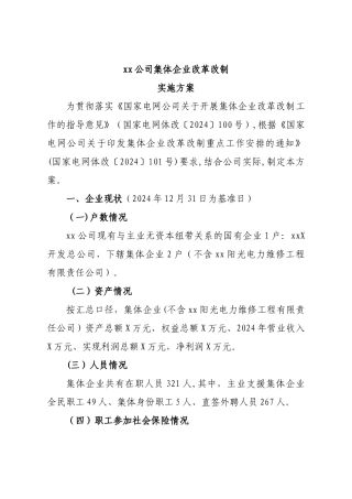 电力公司集体企业改革改制方案