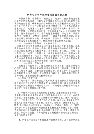 电力安全生产大检查活动的自查总结