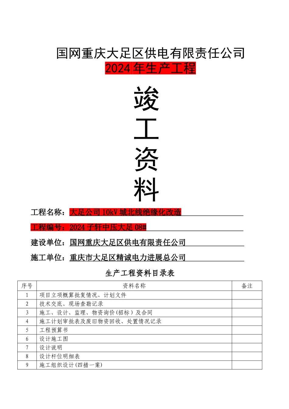 电力工程开工、竣工资料模板_第1页