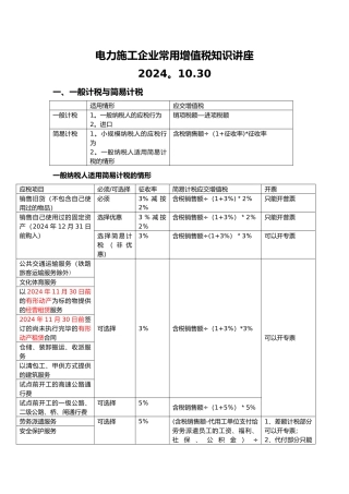 电力施工企业常用增值税知识讲座