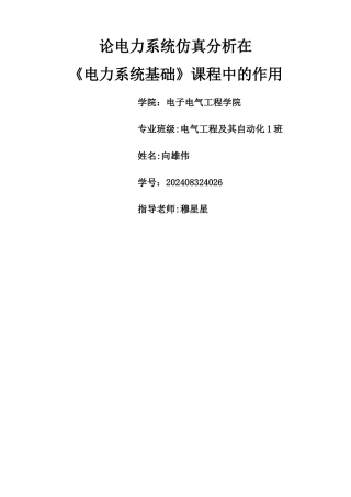 电力系统分析课程论文