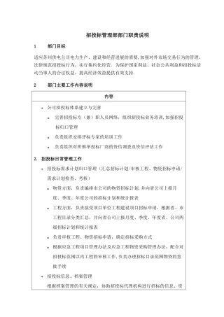 电力行业-供电公司部门职能-招投标管理部