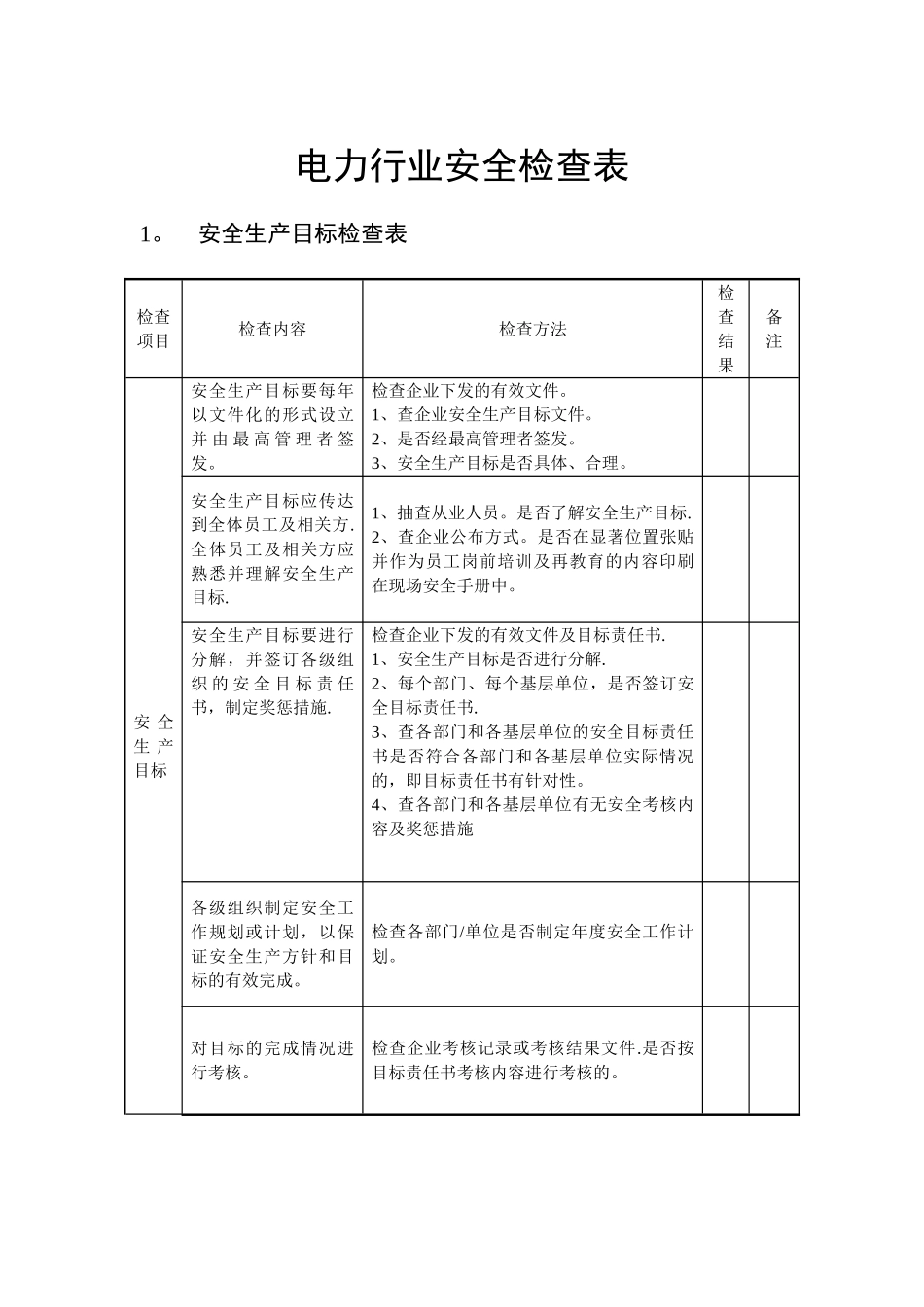 电力行业安全检查表(正式版)_第1页
