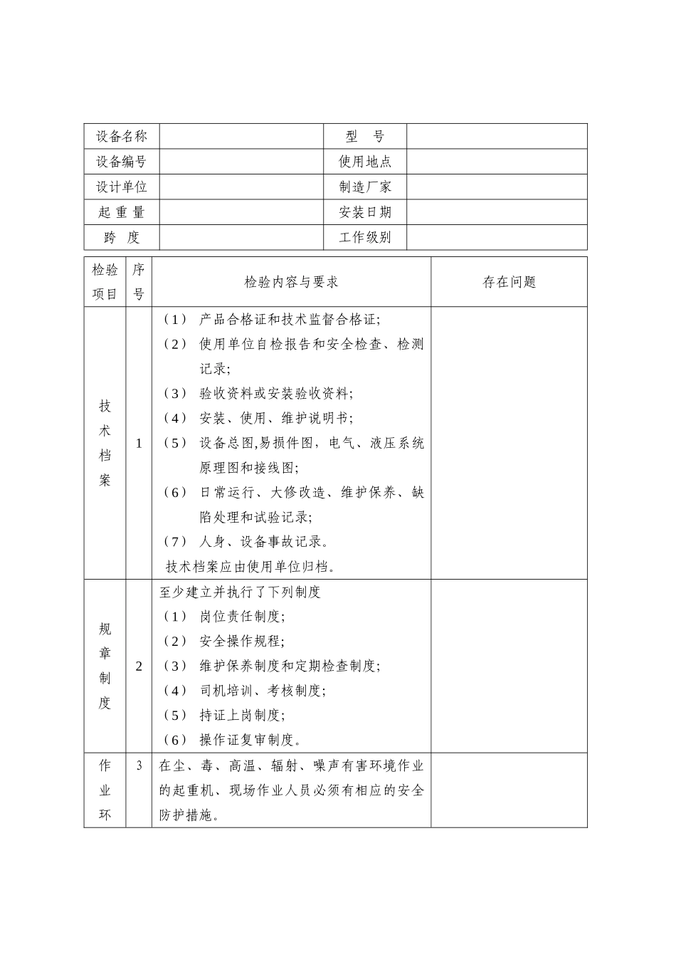 电动单梁、+葫芦龙门起重机自检表_第2页