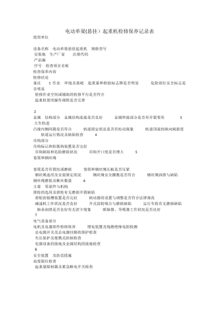 电动单梁起重机检修保养记录表