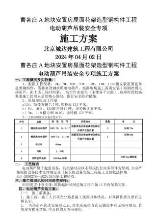 电动葫芦吊装材料方案