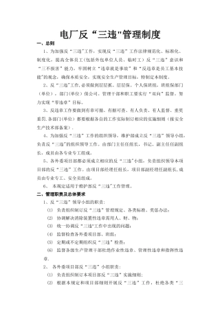 电厂反“三违”管理制度