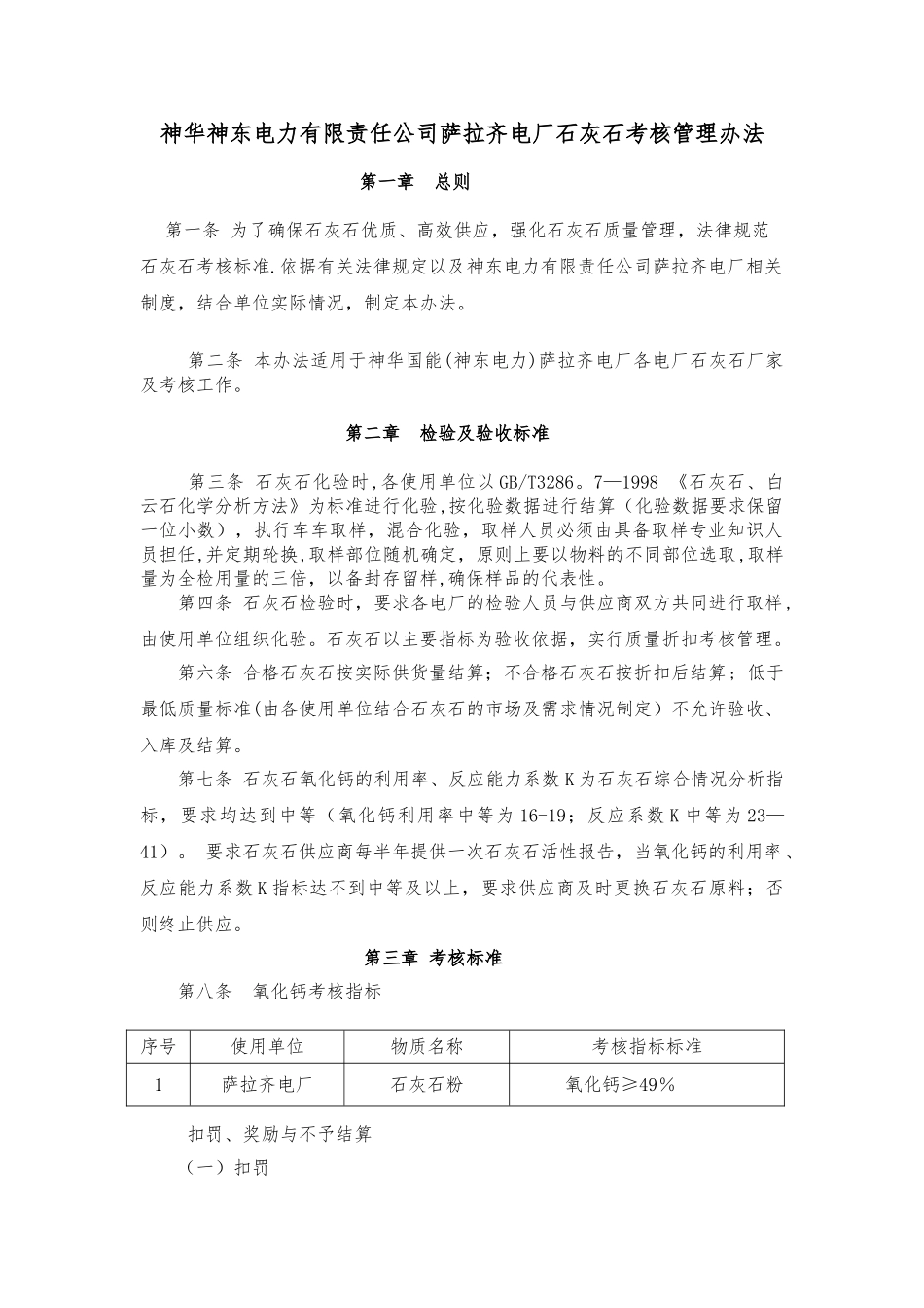 电厂年石灰石考核管理办法_第1页