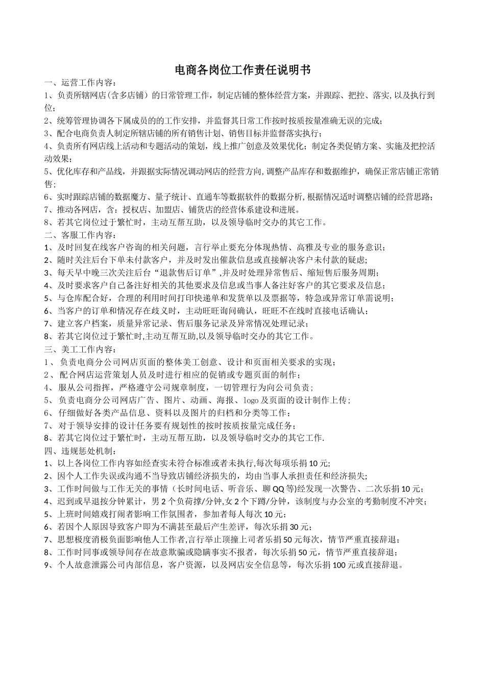 电商岗位工作职责说明_第1页