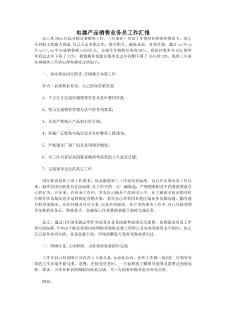 电器产品销售业务员工作汇报