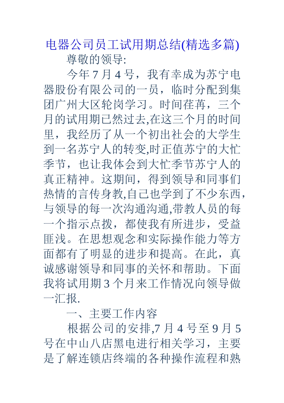 电器公司员工试用期总结(精选多篇)_第1页