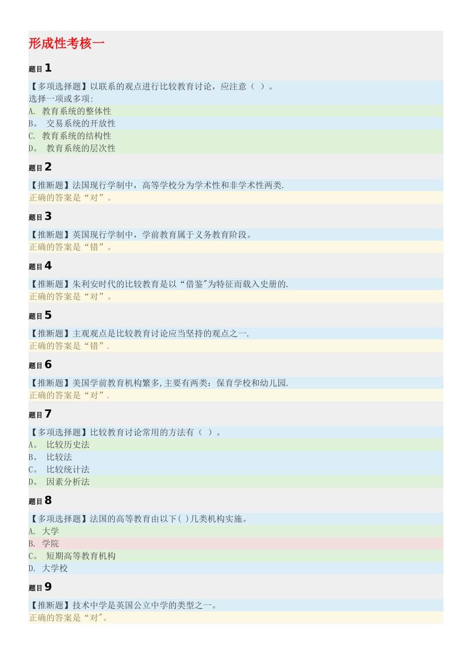 电大《比较教育学》形成性考核试题汇总及答案_第1页