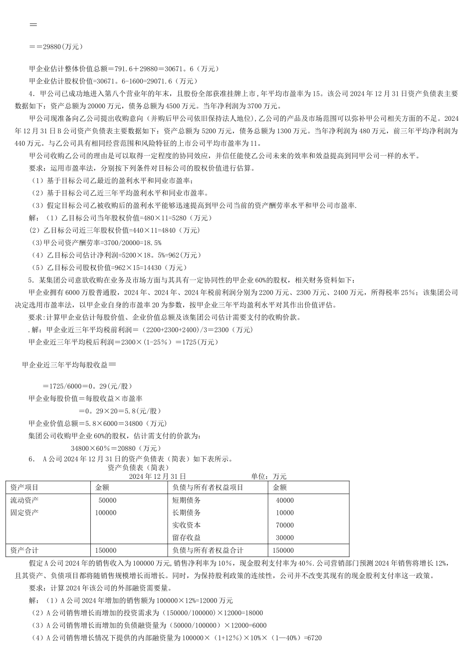 电大企业集团财务管理计算题汇总_第2页