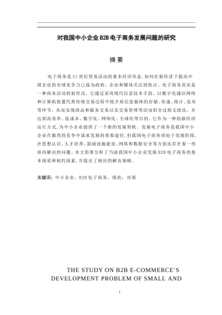 对我国中小企业B2B电子商务发展问题的研究  会计学专业