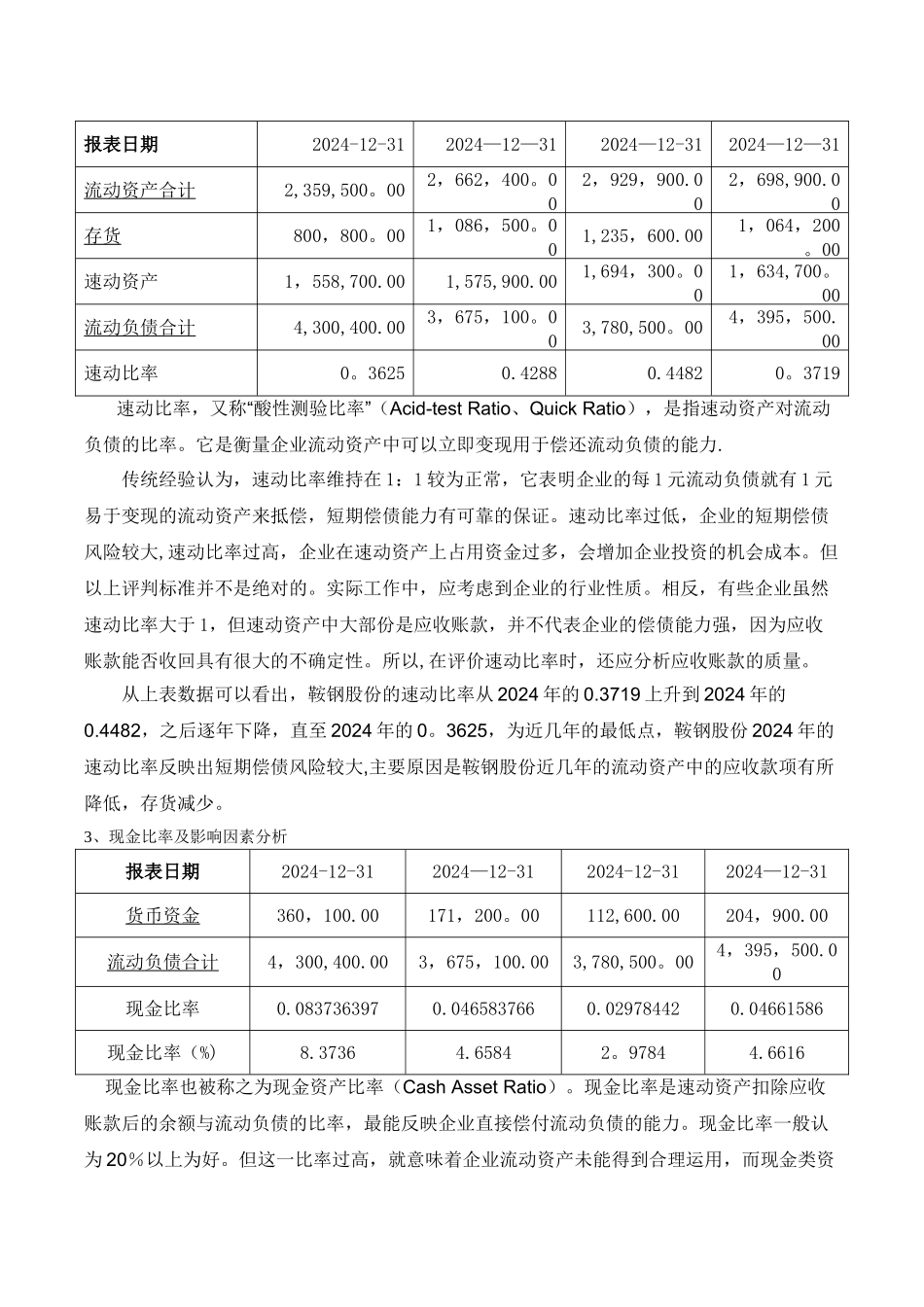 电大形成性测评财务报表分析鞍钢偿债能力分析_第3页