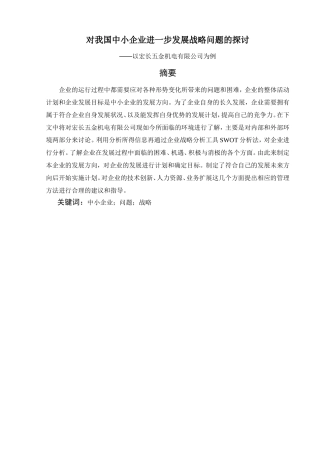 对我国中小企业进一步发展战略问题的探讨以宏长五金机电有限公司为例  工商管理专业