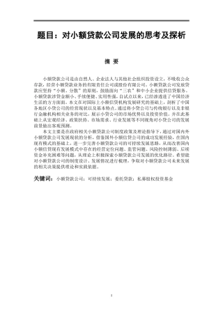 对小额贷款公司发展的思考及探析  工商管理专业