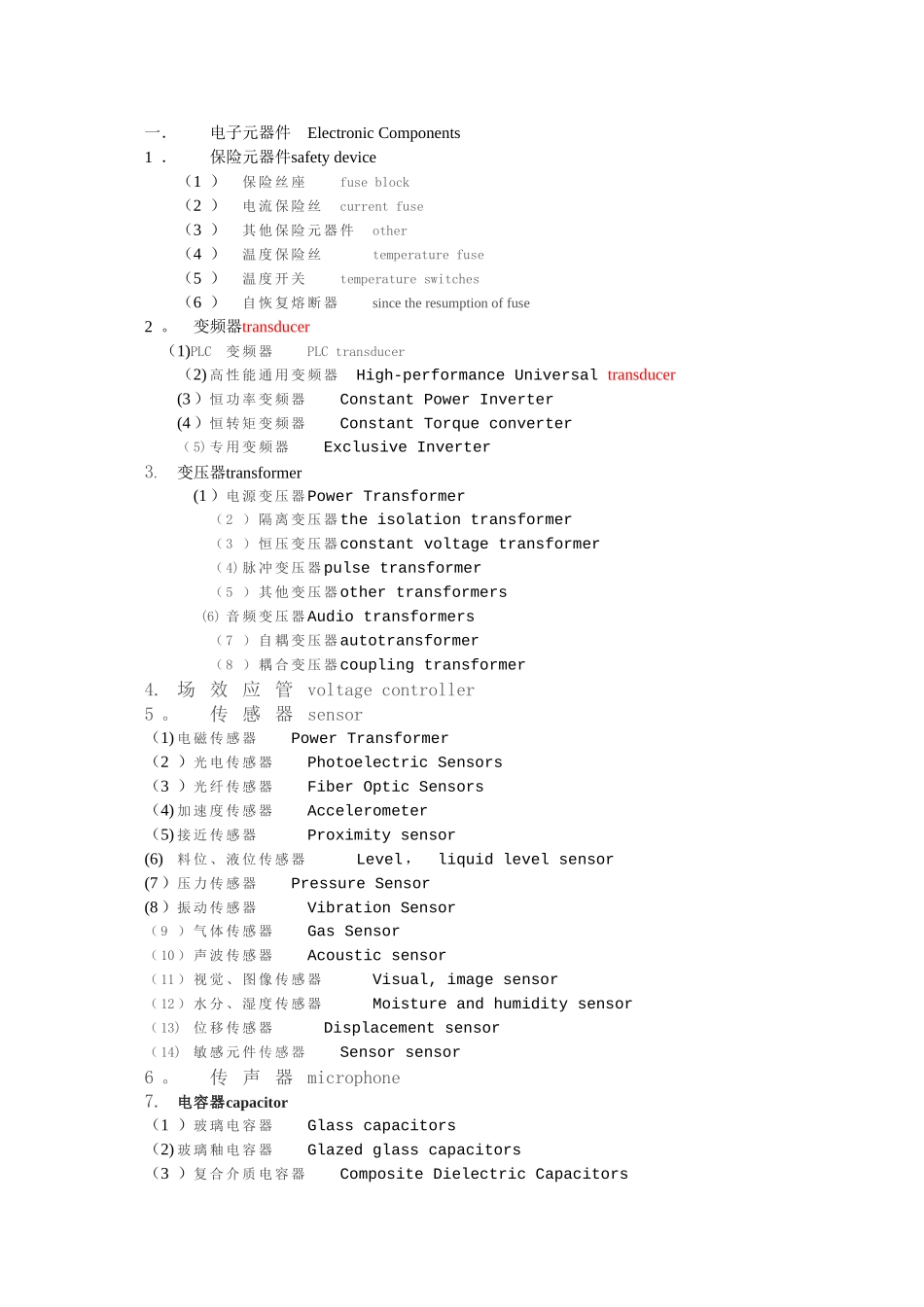 电子元件中英文对照_第1页