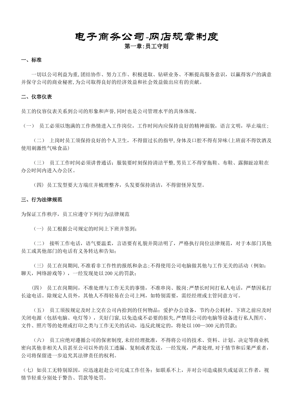 电子商务公司-网店规章制度_第1页