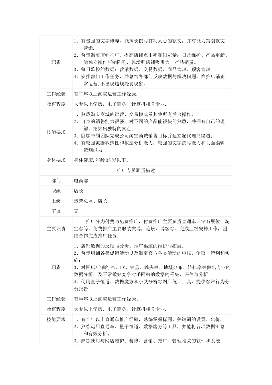 电子商务岗位职责说明书_第2页
