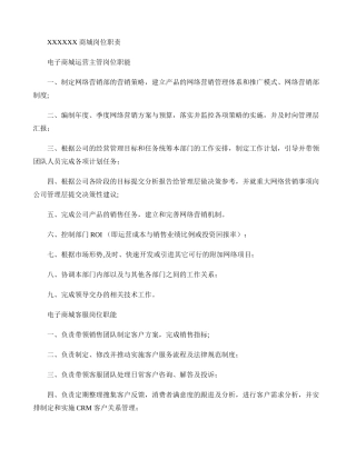 电子商务平台公司运营流程及岗位职责要点