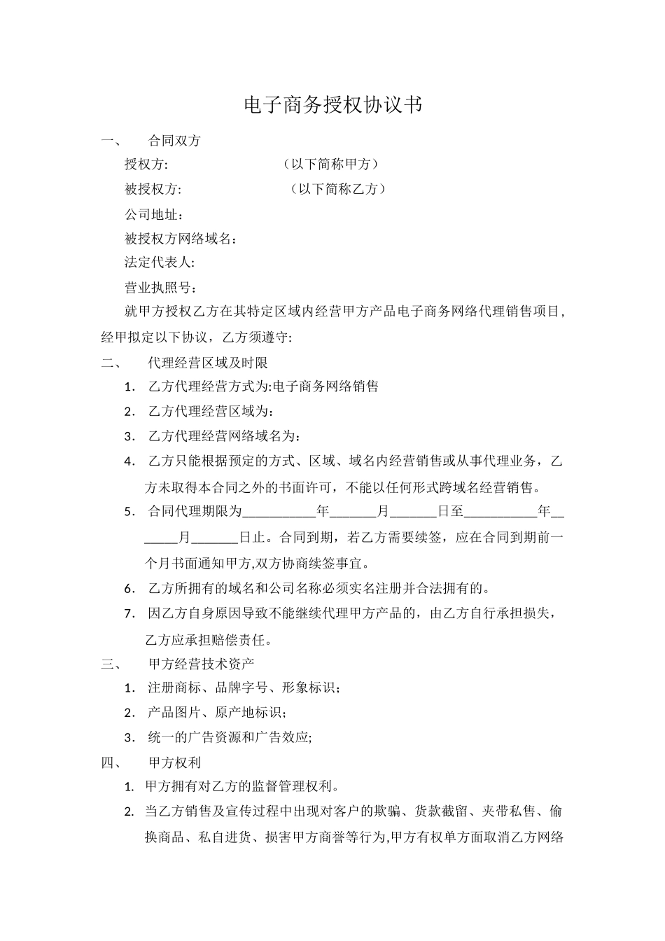 电子商务授权协议书_第1页