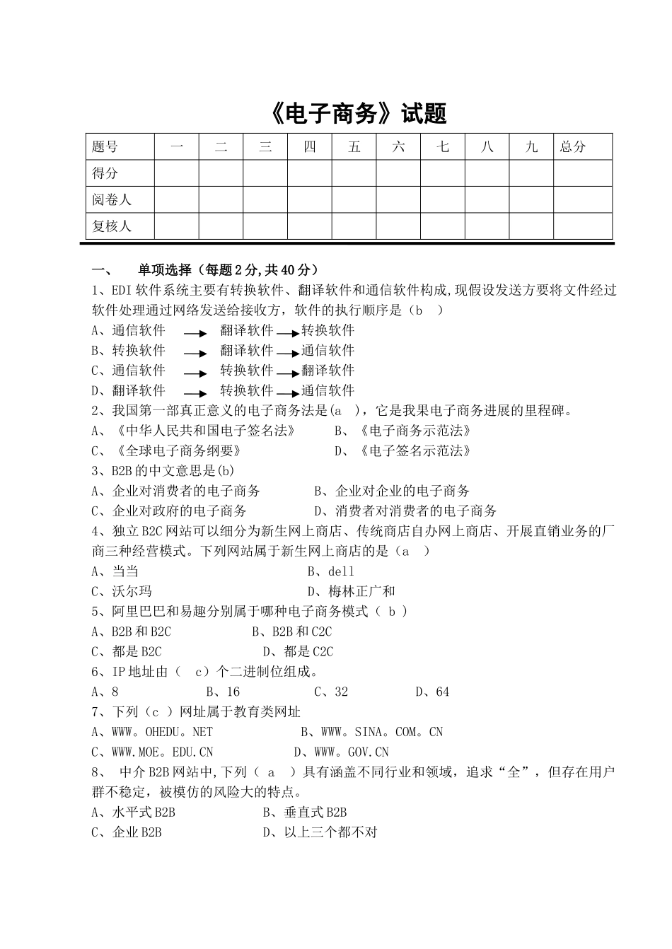 电子商务试卷1-带答案_第1页