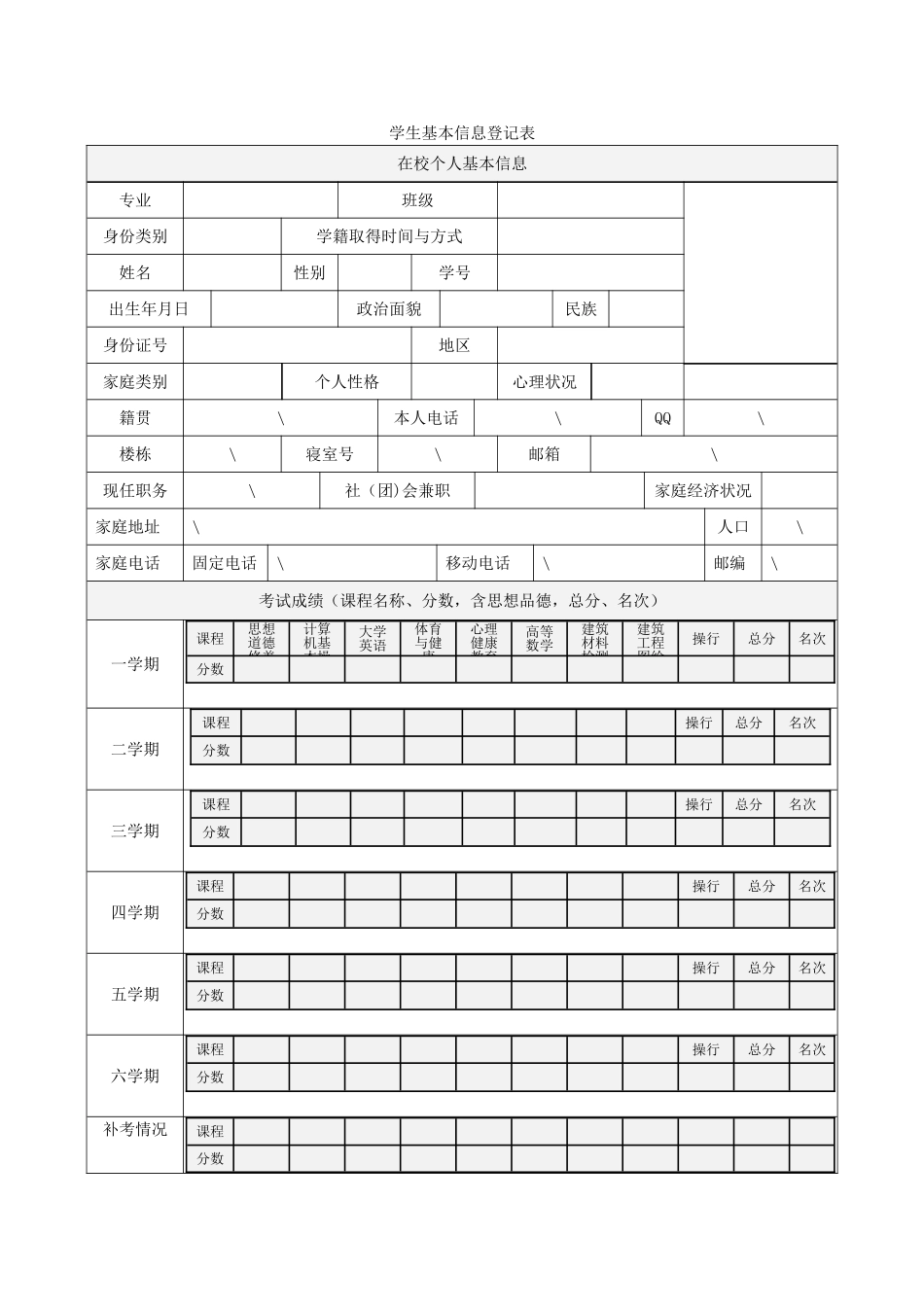 电子版学生基本信息登记表_第1页