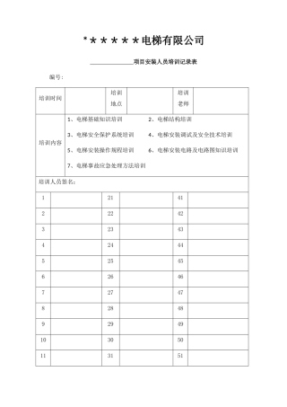 电梯培训记录表