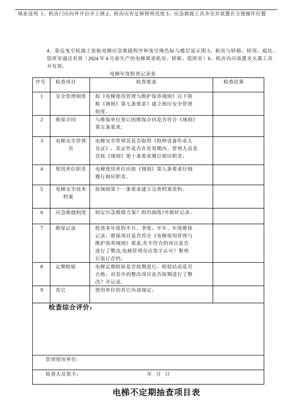 电梯安全管理巡视检查记录表_第3页