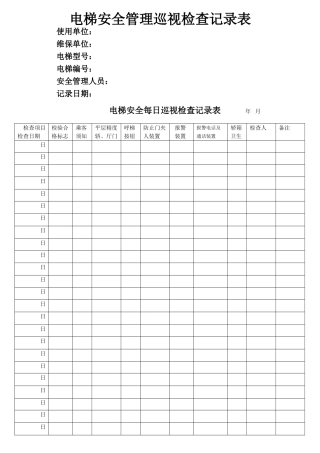电梯安全管理巡视检查记录表