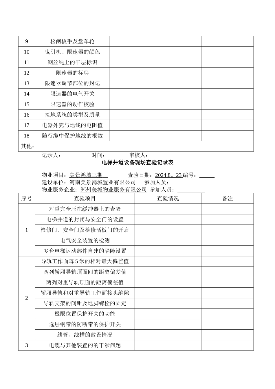 电梯工程承接查验记录表_第3页
