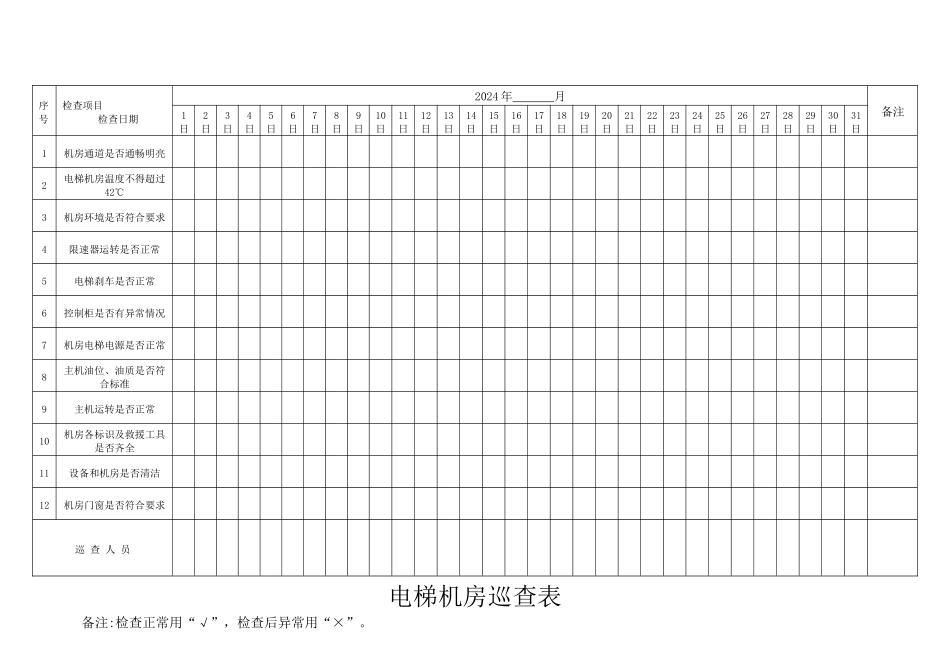 电梯机房巡查表_第1页
